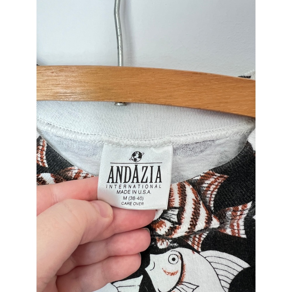 Andazia MC Escher T-Shirt Black White All Over Print Vintage 90s Single Stitch M - Picture 6 of 8